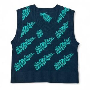 Y2K No Fear Knitted AOP Spellout Skater Vest 19.5x23"